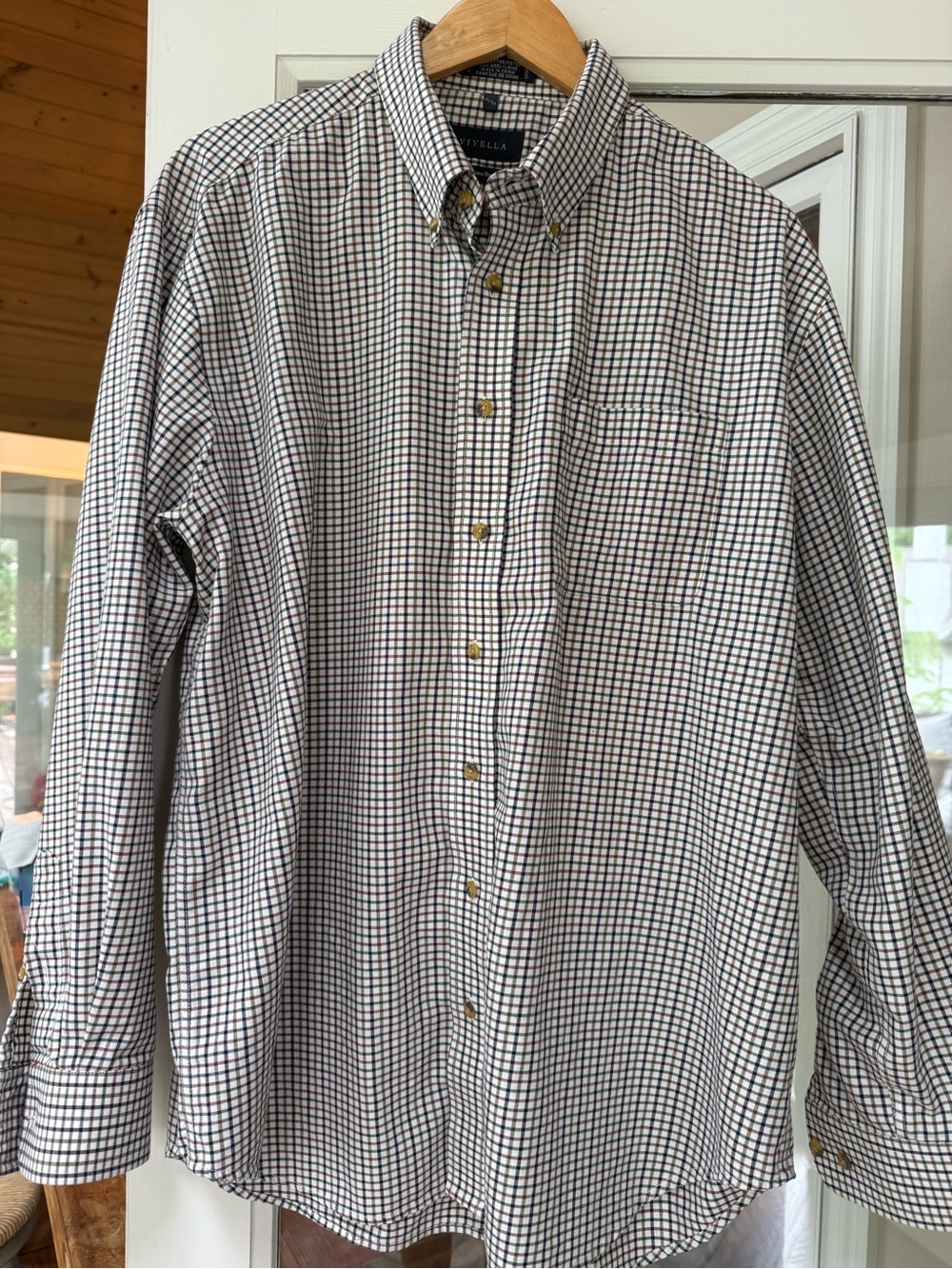 Viyella EUC NO IRON Men's Long-Sleeve Button-Down Check Shirt - White & Navy XLT